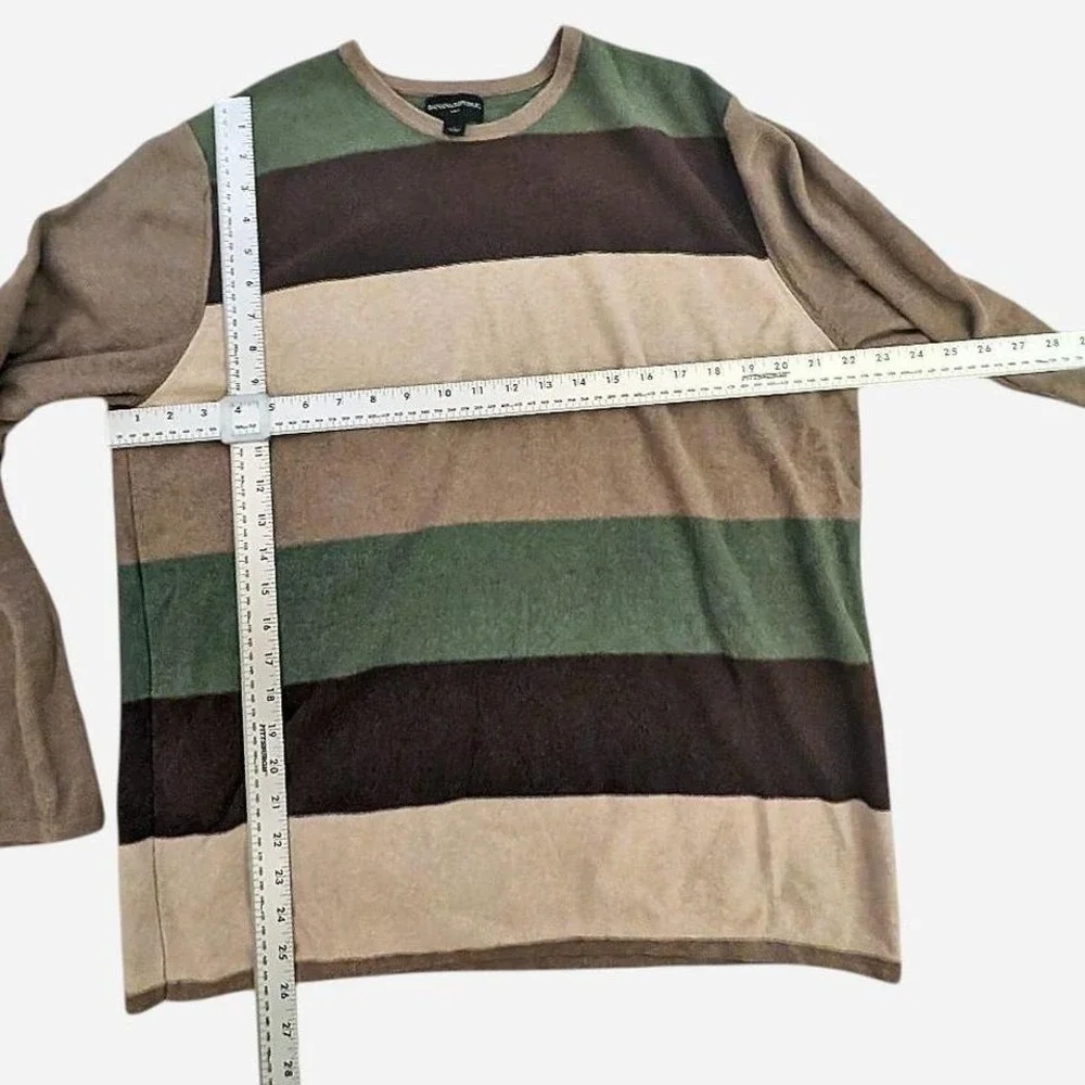 Banana Republic Womens Green Brown Striped 100% Cotton Crewneck Sweater‎ M